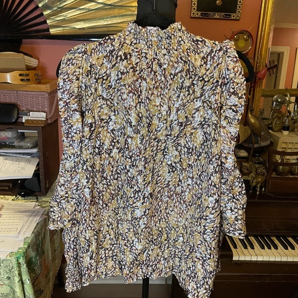 Maje abstract paisley metallic sheen print top cold shoulder long sleeve size L - Picture 4 of 8